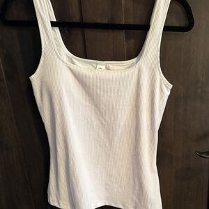 ALO Yoga White Ribbed Scoop Neck Tank Top